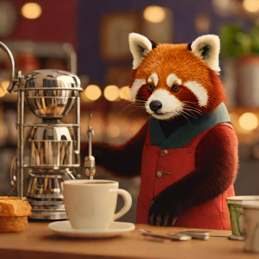 a red panda barista making coffee