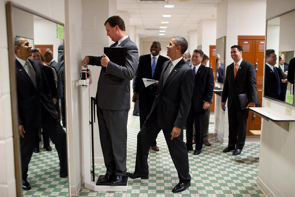Obama pressing a scale as a prank
