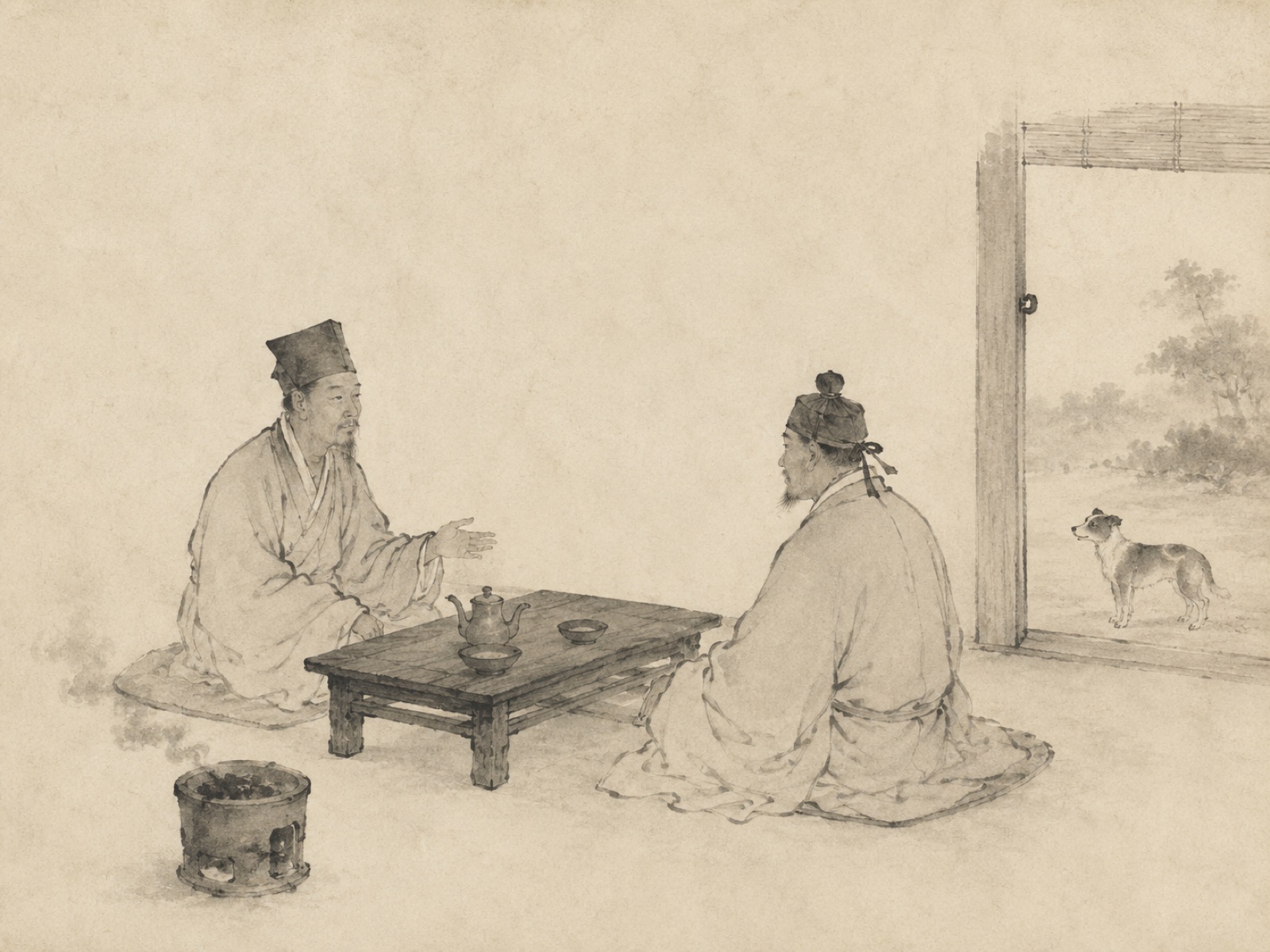 슬견설 수묵화